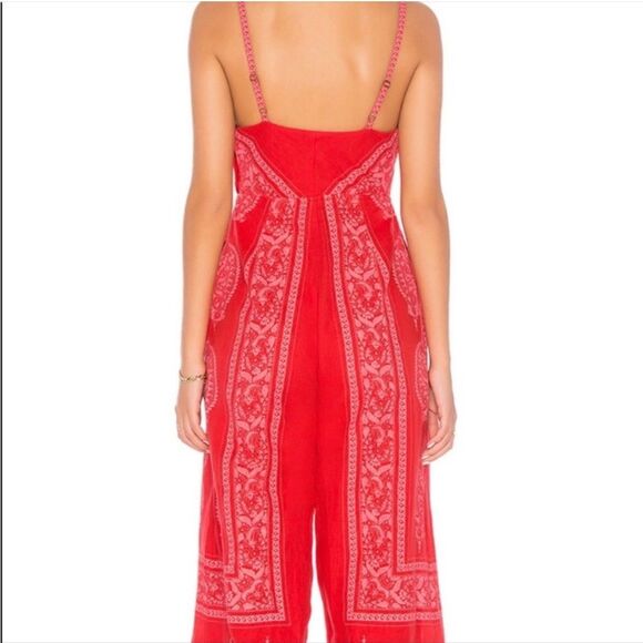 Free People | Pink Red Printed Strappy Jumpsuit OB793522 Sz 0 - Picture 7 of 16